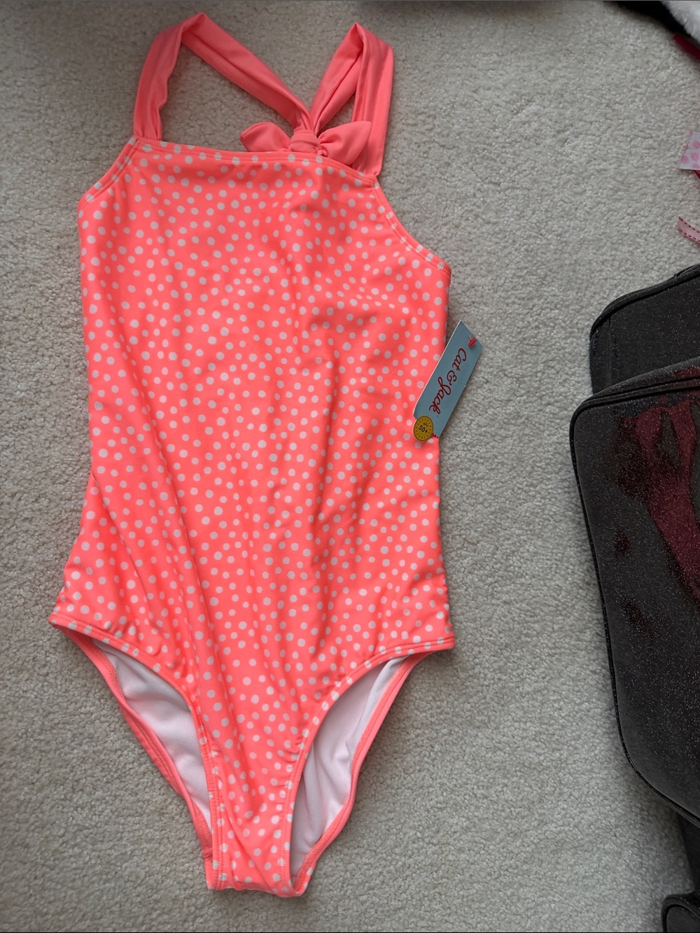 Cat & Jack Coral Pink Polka Dot One-Piece Swimsuit